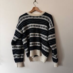 Vintage Eclectic Grandpa Patterned Hunt Club Green and Cream Snow Sweater | Wool